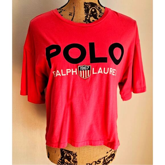 Polo Ralph Lauren 1967 Pink Crop Top T Shirt , Womens Sz M - Picture 1 of 7